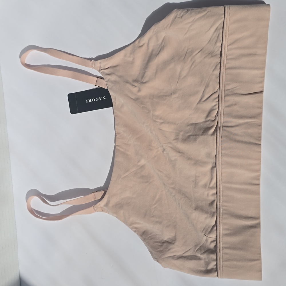 Womena Natori Soft Pink Rose Beige Bralette Spaghetti Strap Sports Bra Size M